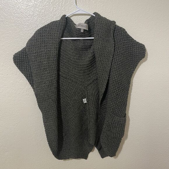 Remain Chunky Knit Gray Sweater Crochet Open Cardigan Dolman Short Sleeve Sz S - Picture 1 of 8